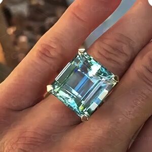 Faceted Emerald Cut Aquamarine & Sterling Silver Ring